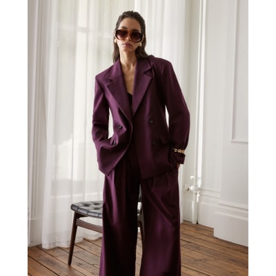 Red Cinched waist Double Breasted Blazer