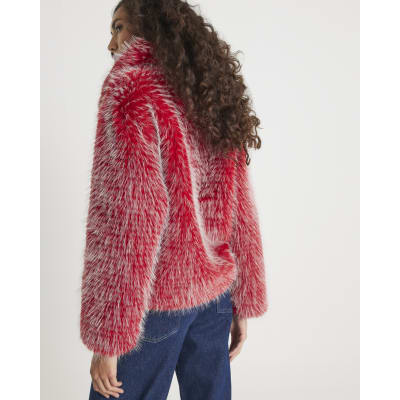 Red Collared Faux Fur coat