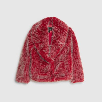 Red Collared Faux Fur coat