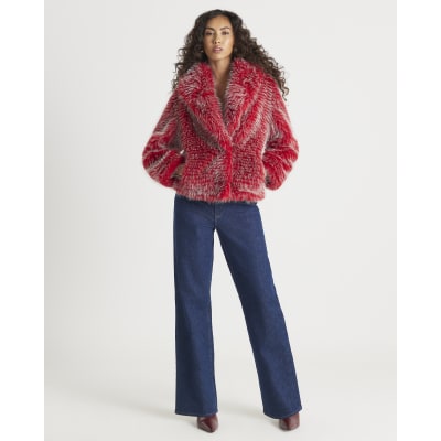 Red Collared Faux Fur coat