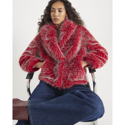 Red Collared Faux Fur coat