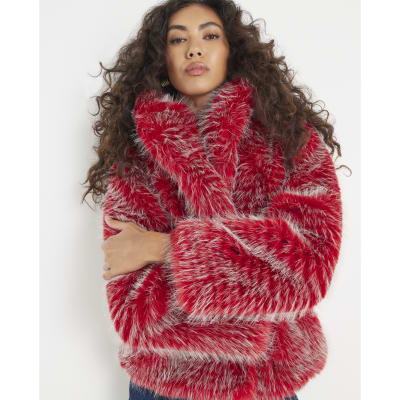 Red Collared Faux Fur coat