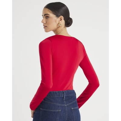 Red Cowl Neck Bodysuit