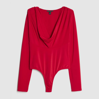 Red Cowl Neck Bodysuit