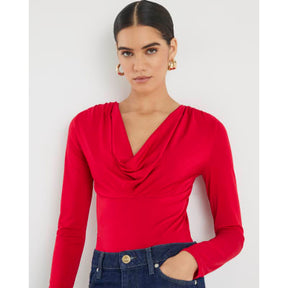 Red Cowl Neck Bodysuit