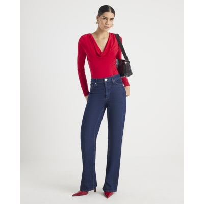 Red Cowl Neck Bodysuit