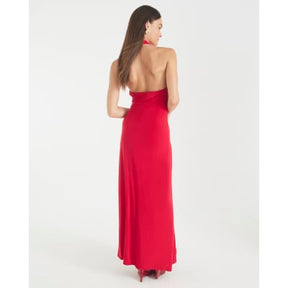 Red Cowl Neck Corsage Maxi Dress