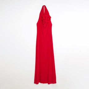 Red Cowl Neck Corsage Maxi Dress