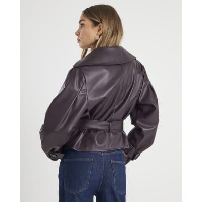 Red Cropped Belted Trench Jacket