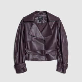 Red Cropped Belted Trench Jacket