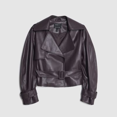 Red Cropped Belted Trench Jacket
