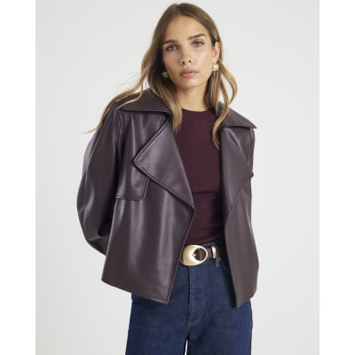 Red Cropped Belted Trench Jacket