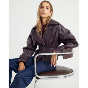 Red Cropped Belted Trench Jacket