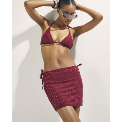 Red Diamante Embellished Sarong