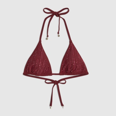 Red Diamante Triangle Bikini Top