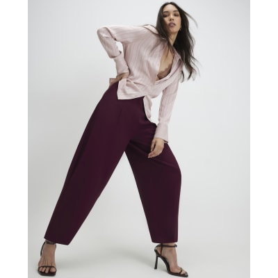Red Drapey Barrel Leg Trousers