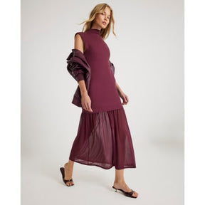 Red Drop Waist Ribbed Hybrid Midi Dress