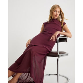 Red Drop Waist Ribbed Hybrid Midi Dress