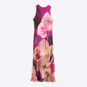 Red Embellished Floral Print Maxi Slip Dress