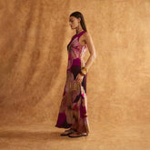 Red Embellished Floral Print Maxi Slip Dress