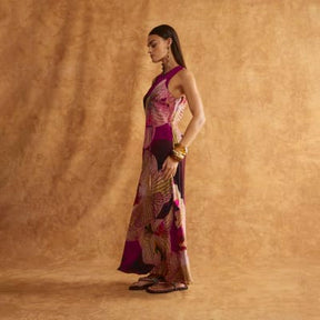 Red Embellished Floral Print Maxi Slip Dress