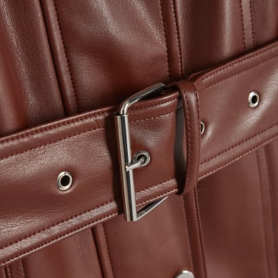 Red Faux Leather Belted Jacket