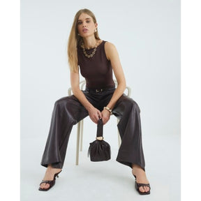 Red Faux Leather Belted Wide Leg Trousers