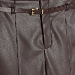 Red Faux Leather Belted Wide Leg Trousers