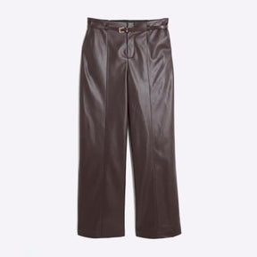 Red Faux Leather Belted Wide Leg Trousers