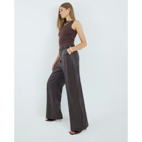 Red Faux Leather Belted Wide Leg Trousers