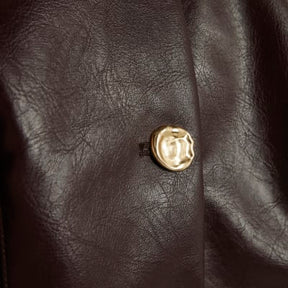 Red Faux Leather Button Collarless Jacket