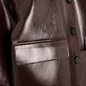 Red Faux Leather Button Through Jacket