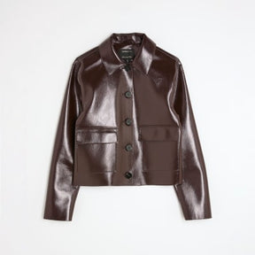 Red Faux Leather Button Through Jacket