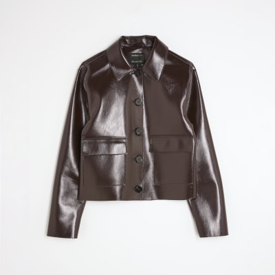 Red Faux Leather Button Through Jacket