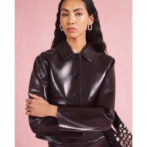 Red Faux Leather Button Through Jacket