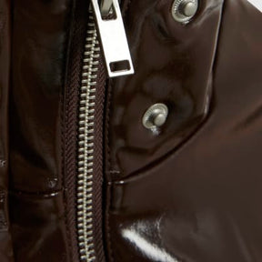 Red Faux Leather Funnel Neck Jacket