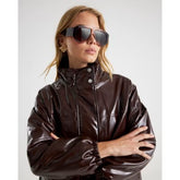 Red Faux Leather Funnel Neck Jacket