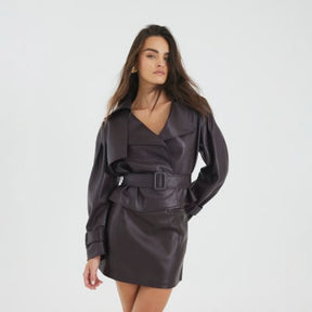 Red Faux Leather Pocket Detail Mini Skirt