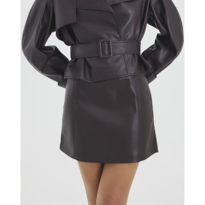 Red Faux Leather Pocket Detail Mini Skirt