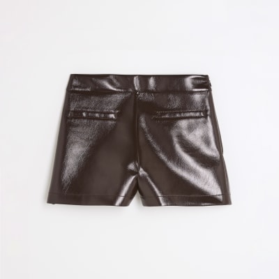 Red Faux Leather Shorts