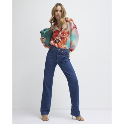 Red Floral Print Long Sleeve Blouse
