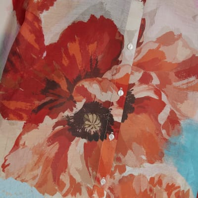 Red Floral Print Long Sleeve Blouse