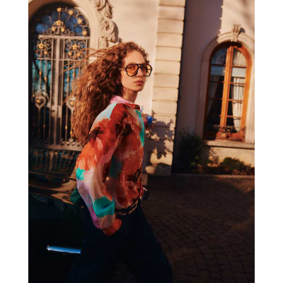 Red Floral Print Long Sleeve Blouse
