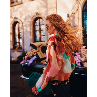 Red Floral Print Long Sleeve Blouse