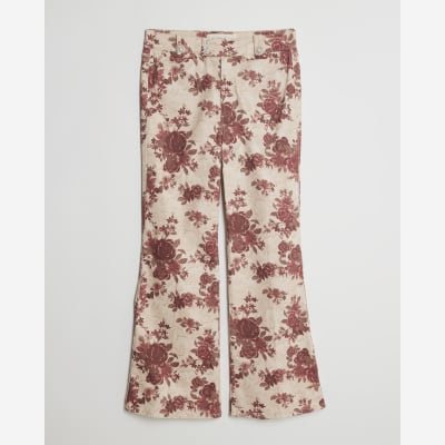 Red Floral Relaxed Flare Jeans