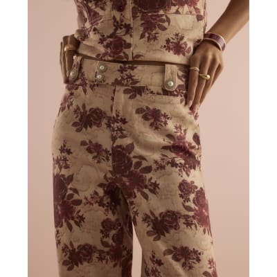 Red Floral Relaxed Flare Jeans