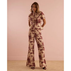 Red Floral Relaxed Flare Jeans