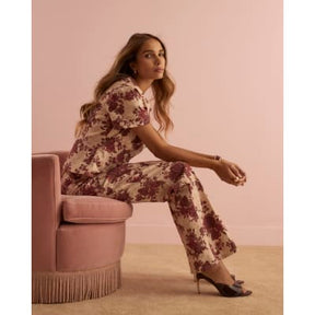 Red Floral Relaxed Flare Jeans