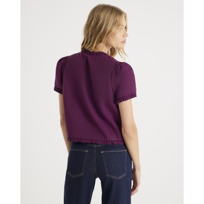 Red Frill Button Tailored Top