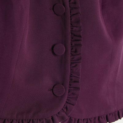 Red Frill Button Tailored Top